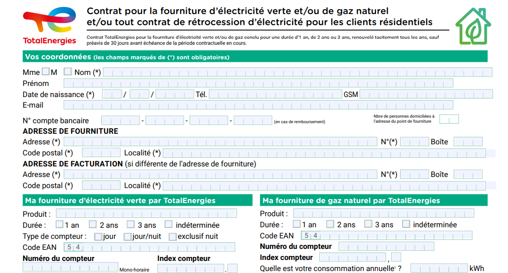 Contrat type gaz et électricité TotalEnergies disponible en ligne