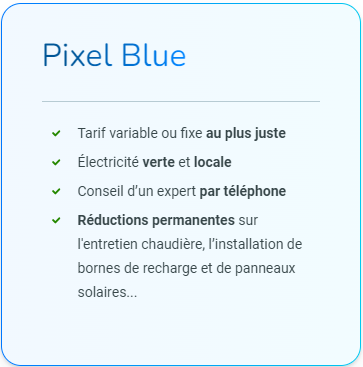 Carte de présentation de l'offre Pixel Blue