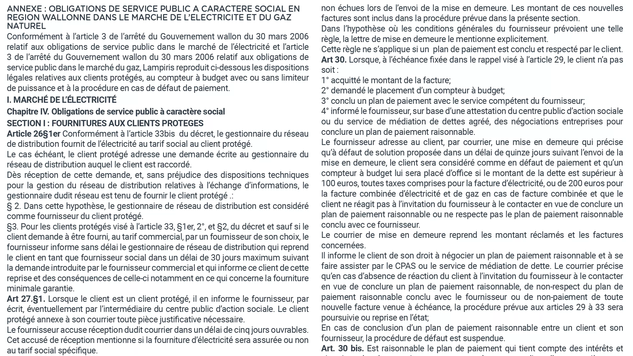 Annexes aux conditions générales de vente Wallonie