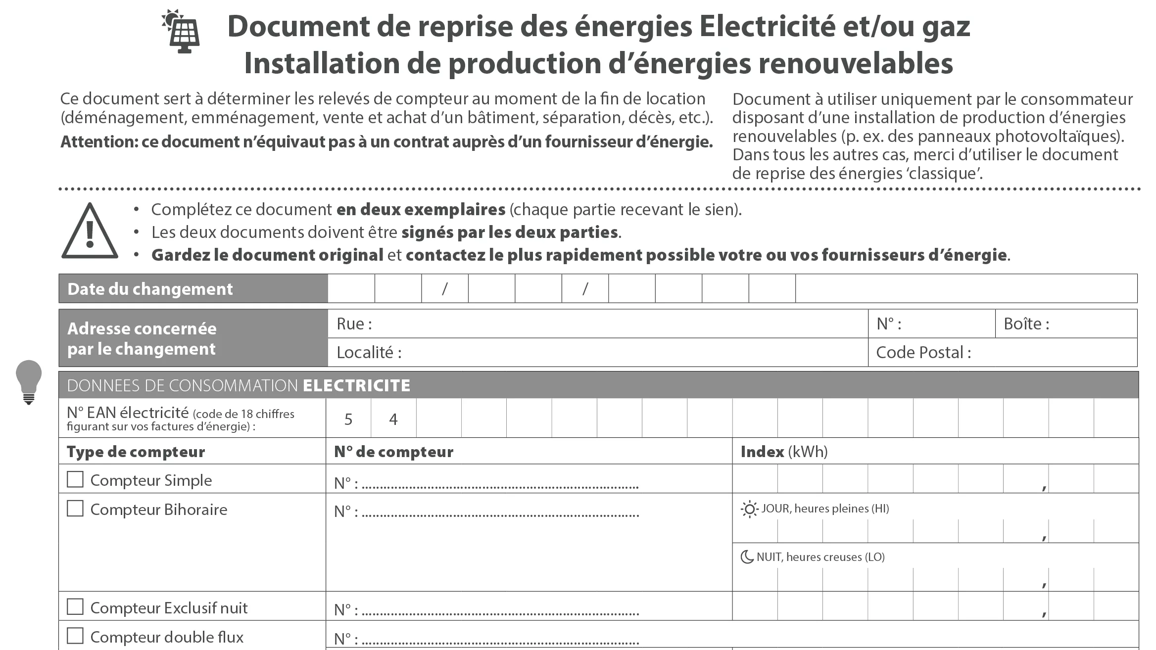 Document de reprise des énergies avec production d'énergie renouvelable