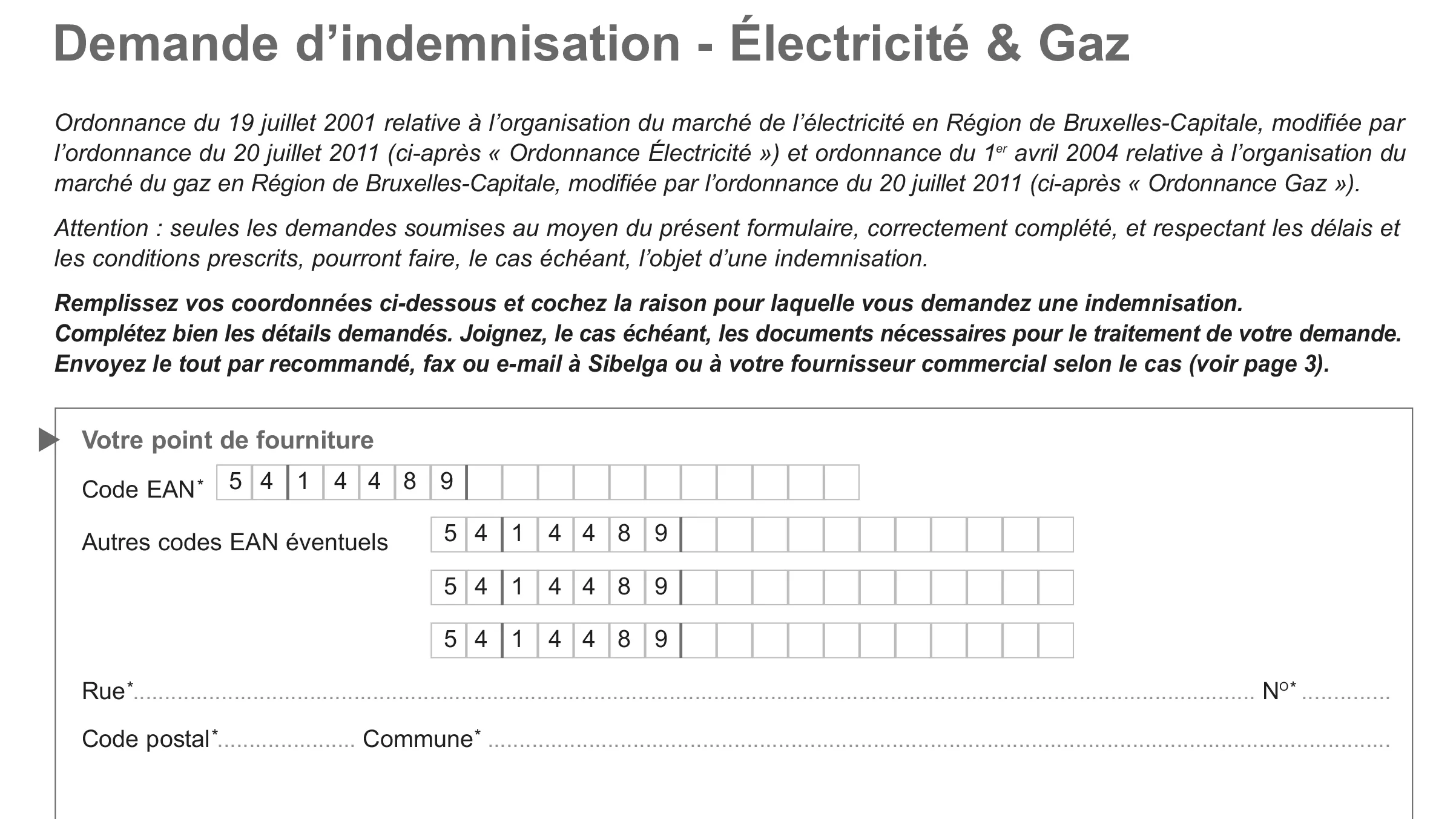 Demande d’indemnisation