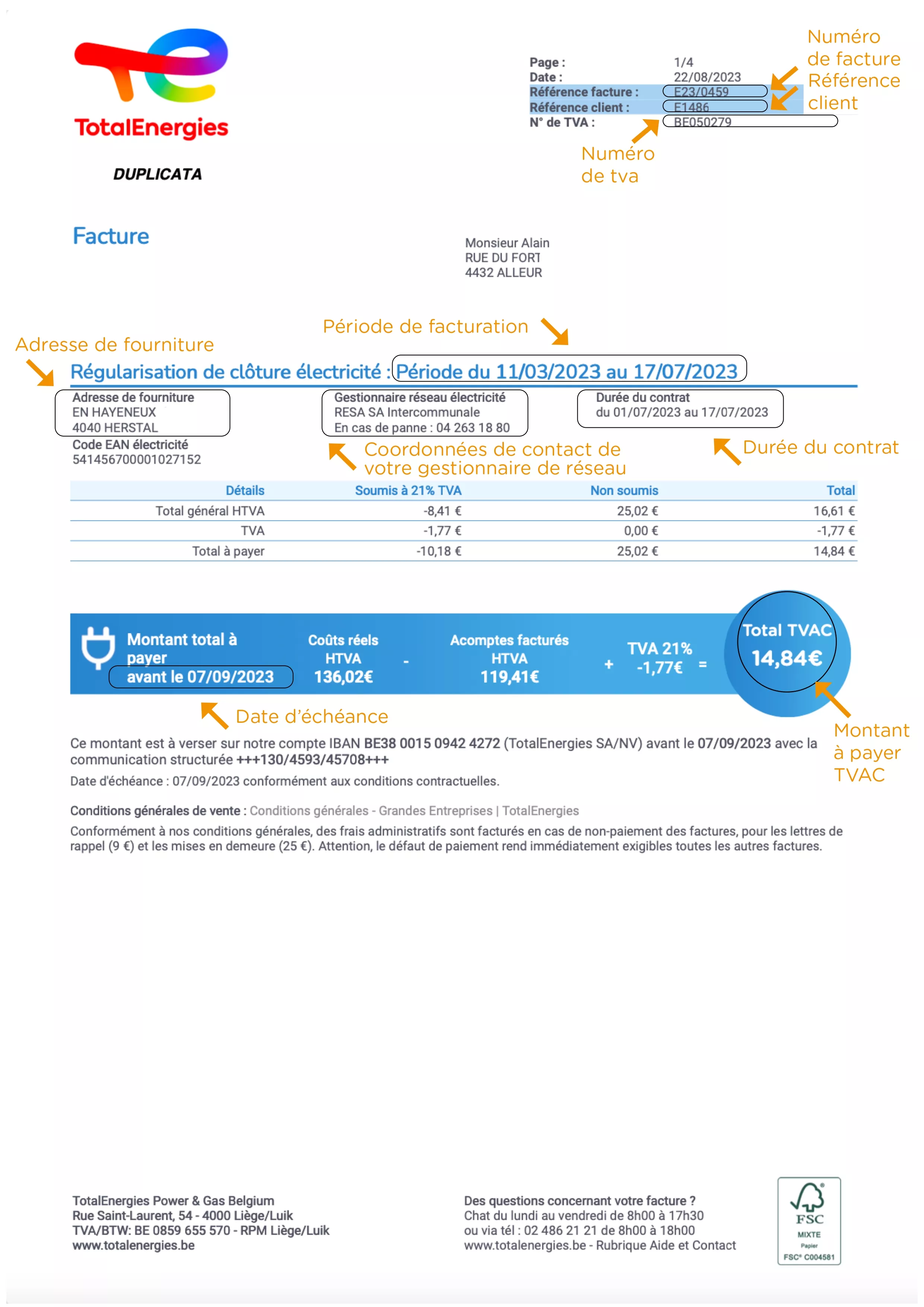 Facture de régularisation VSE page 1