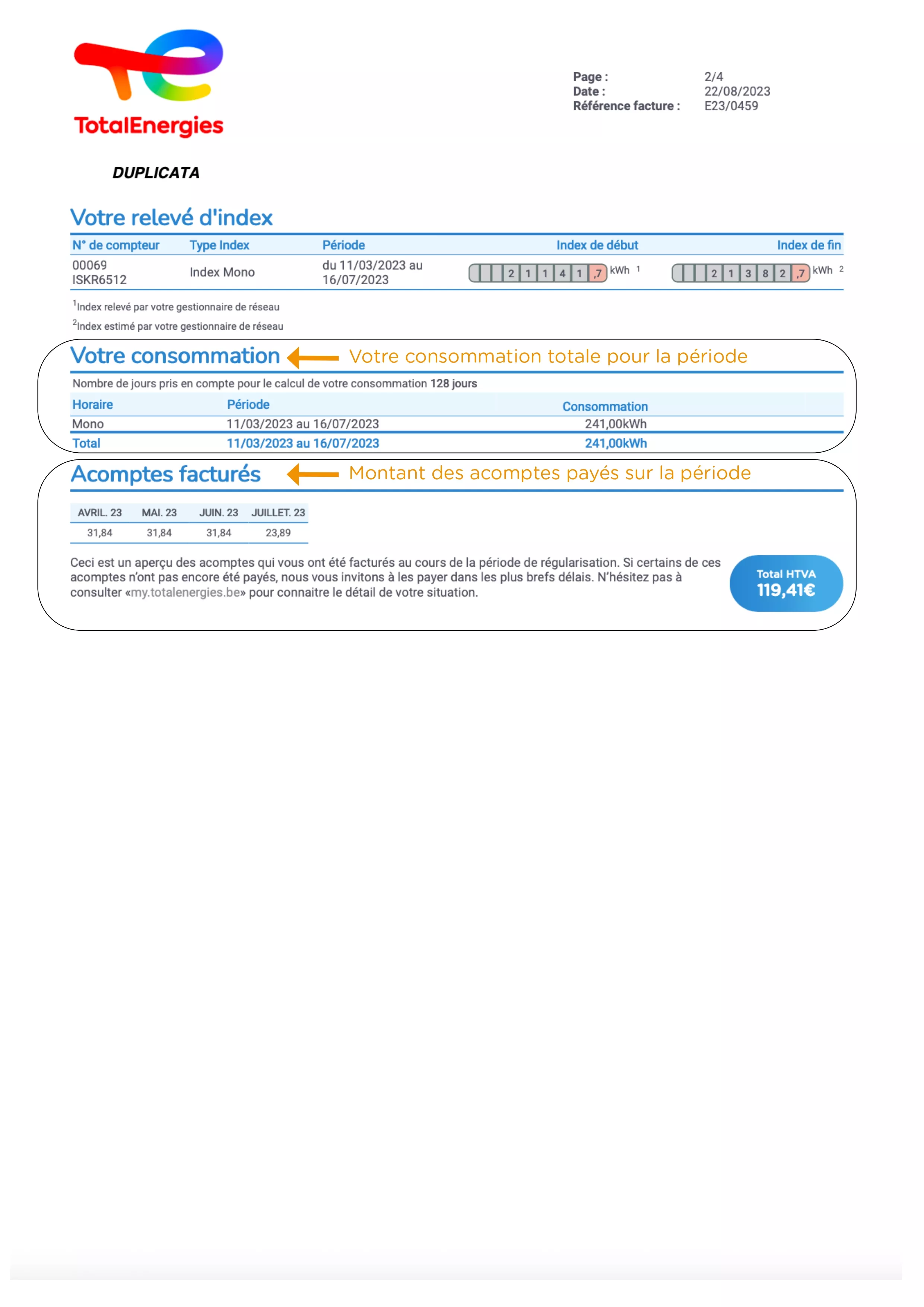 Facture de régularisation VSE page 2