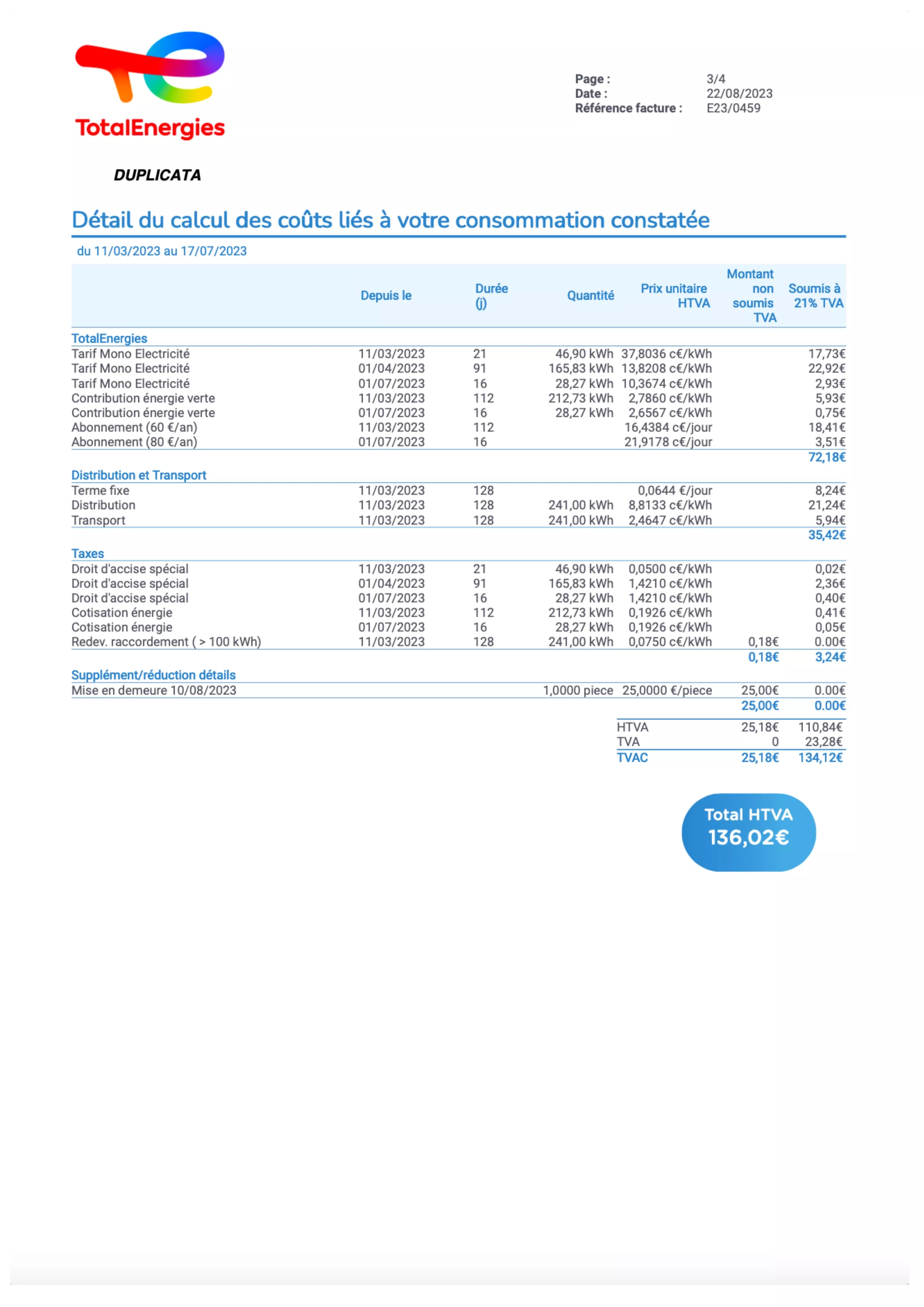 Facture de régularisation VSE page 3