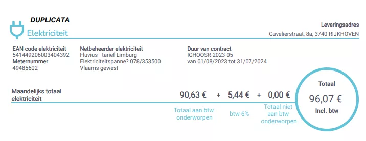 Meterstand op een energierekening