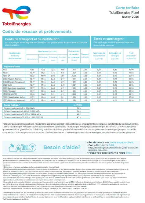 carte tarifaire FR