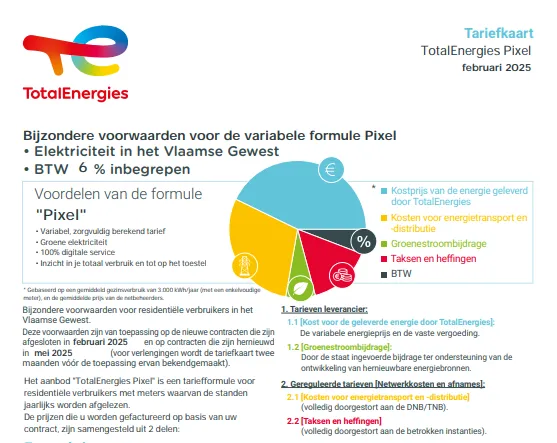 carte tarifaire - NL